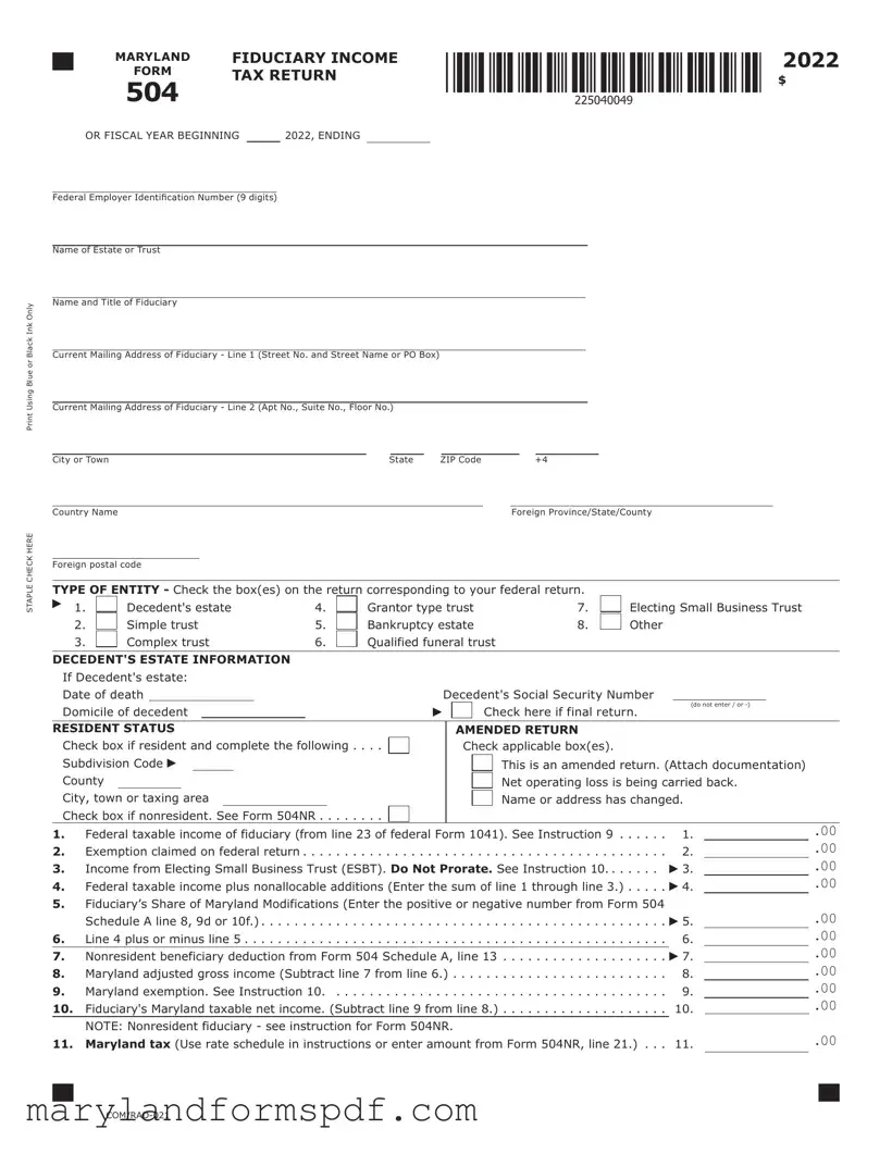 Maryland 504 PDF Template