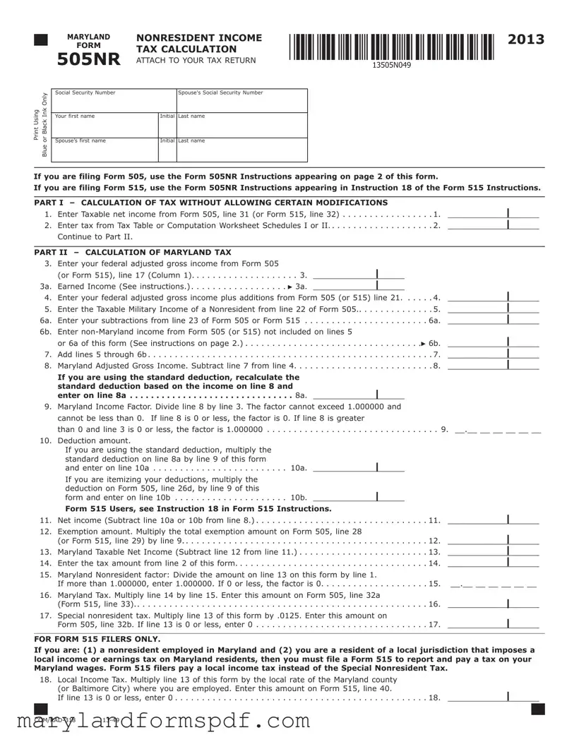 Maryland 505Nr PDF Template