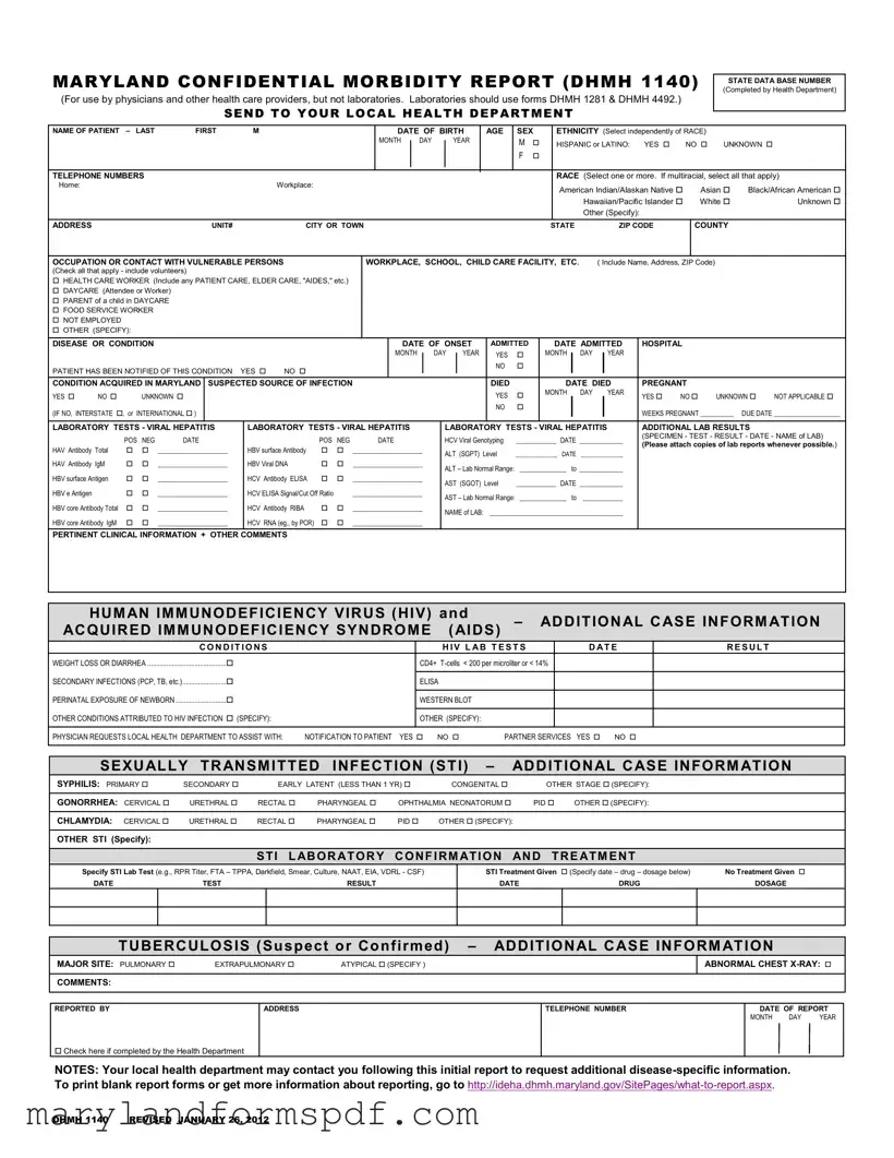 Maryland Confidential Morbidity Report PDF Template