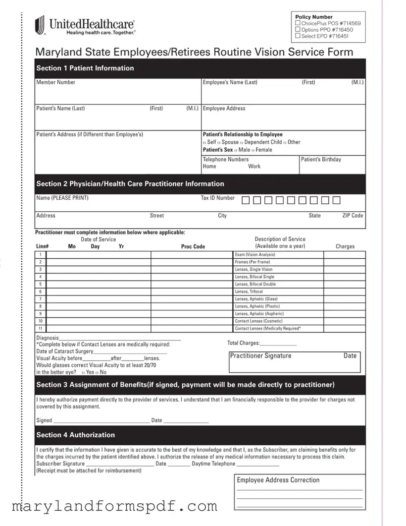 Maryland Employees Vision PDF Template