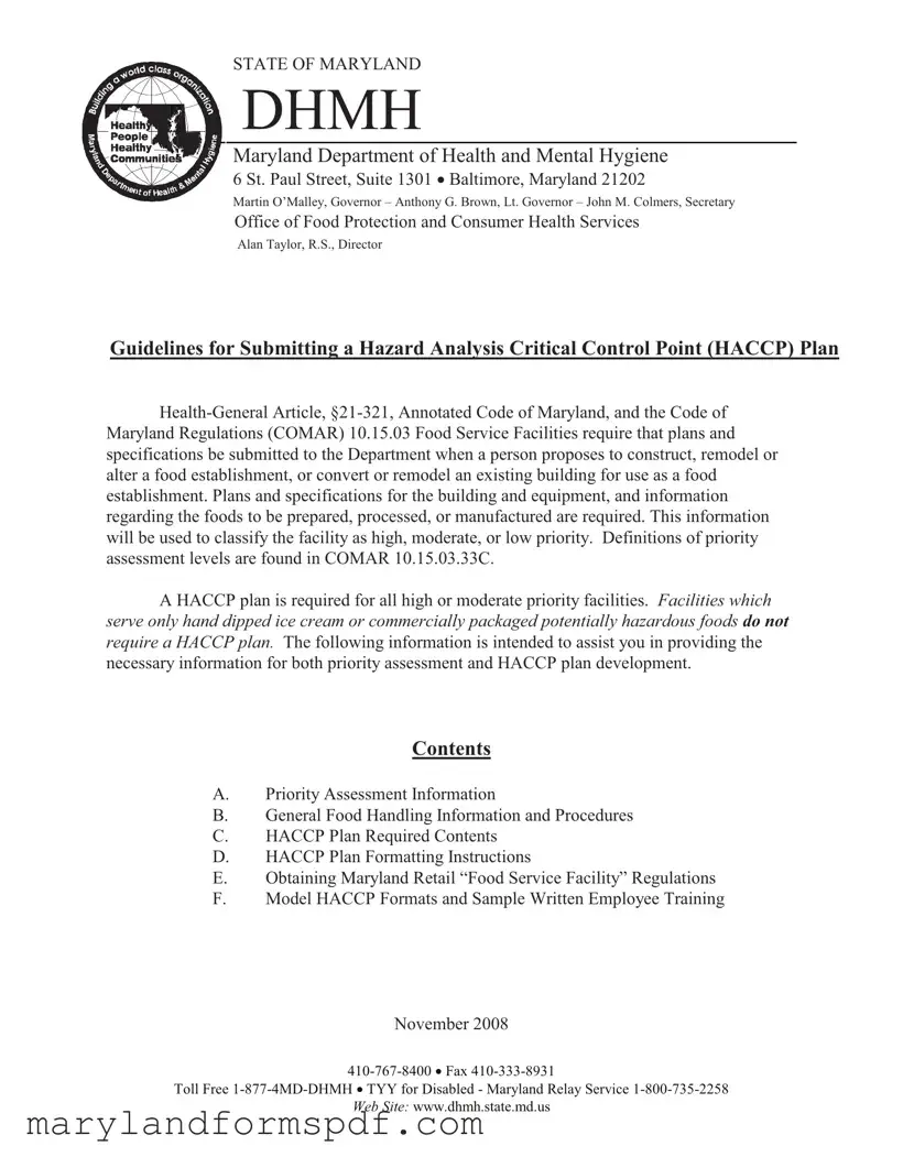 Maryland Haccp Plan PDF Template