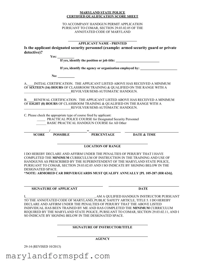 Maryland Score Sheet PDF Template
