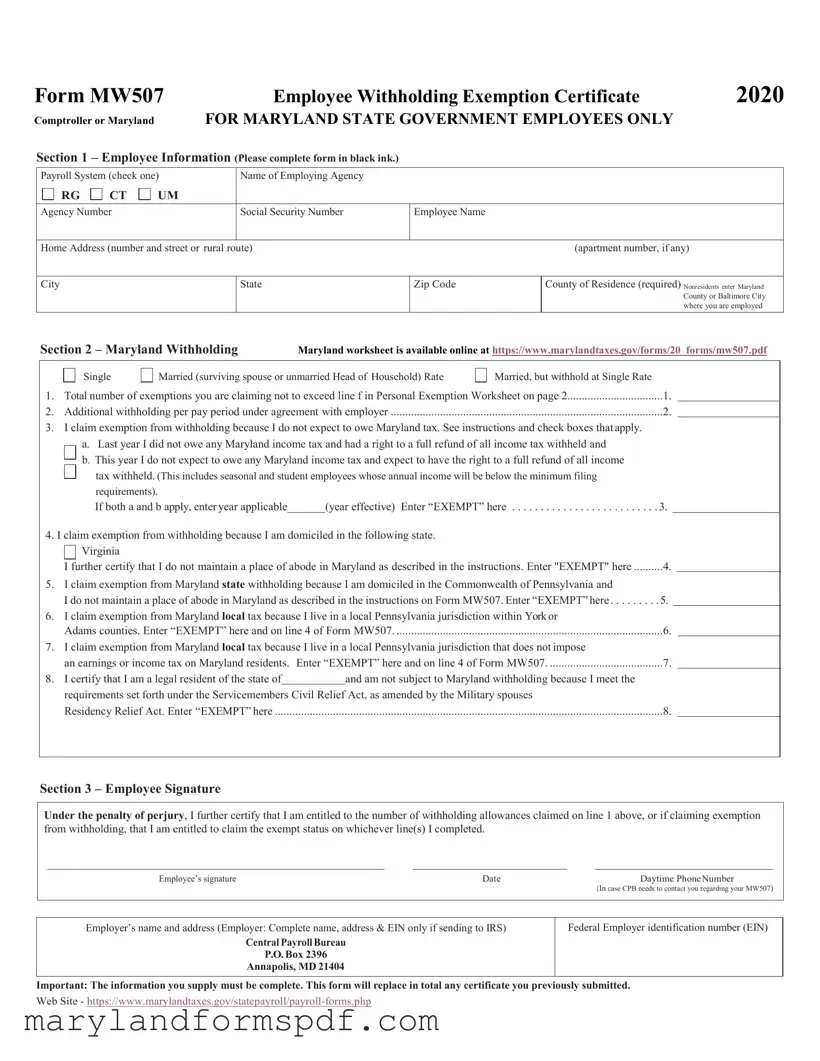 Maryland W4 PDF Template