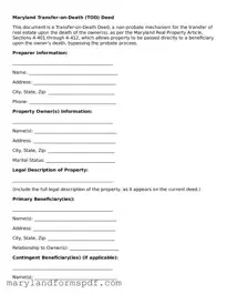 Fillable Transfer-on-Death Deed Template for Maryland State