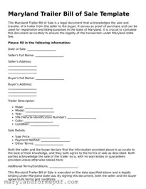 Fillable Trailer Bill of Sale Template for Maryland State