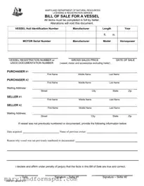 Maryland Boat Bill of Sale DNR B-118 PDF Template