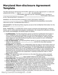 Fillable Non-disclosure Agreement Template for Maryland State