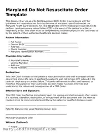 Fillable Do Not Resuscitate Order Template for Maryland State