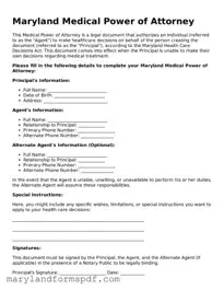 Fillable Medical Power of Attorney Template for Maryland State