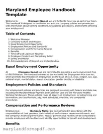 Fillable Employee Handbook Template for Maryland State