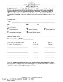 Maryland Exclusion PDF Template