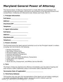 Fillable General Power of Attorney Template for Maryland State