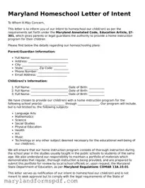 Fillable Homeschool Letter of Intent Template for Maryland State