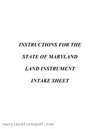 Maryland Intake Sheet PDF Template