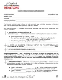 Maryland Land Contract Addendum PDF Template