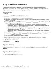 Fillable Affidavit of Service Template for Maryland State