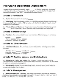 Fillable Operating Agreement Template for Maryland State