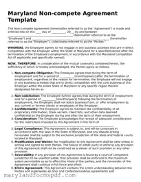 Fillable Non-compete Agreement Template for Maryland State
