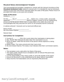 Fillable Notary Acknowledgement Template for Maryland State