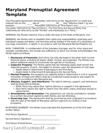 Fillable Prenuptial Agreement Template for Maryland State