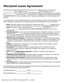 Fillable Lease Agreement Template for Maryland State