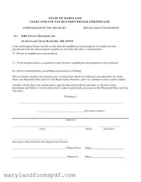 Maryland Sales And Use Tax Resale Certificate PDF Template