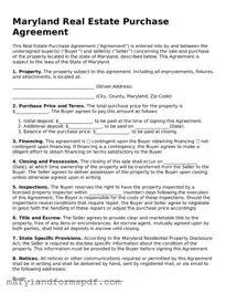 Fillable Real Estate Purchase Agreement Template for Maryland State
