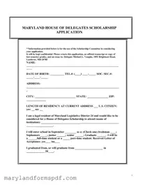 Maryland Scholarship Application PDF Template