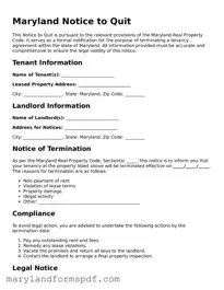 Fillable Notice to Quit Template for Maryland State