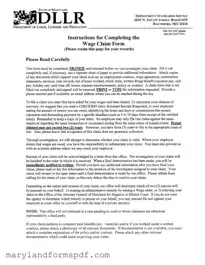 Maryland Wage Claim PDF Template