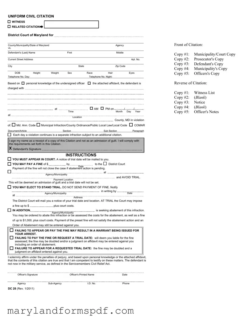 Were Is The Citation Number On A Maryland Civil Citation PDF Template
